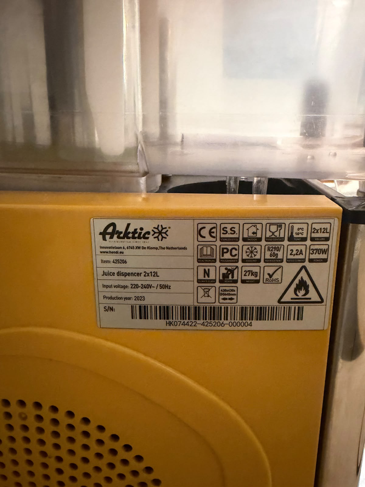 arctic juice dispenser 2x12 production 2023